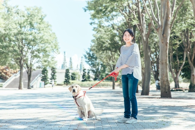 笑顔で散歩する女性 